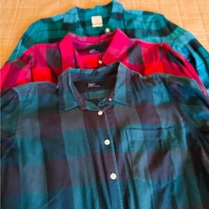 Plaid Flannel woman button shirts Set - Blue, Red, Green